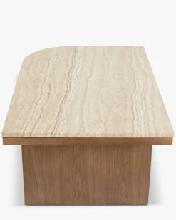 Table basse, L100, Travertin waterproof & bois de frêne teinte noyer Highland L
