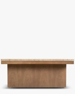 Table basse, L85, Travertin waterproof & bois de frêne teinte noyer Highland M