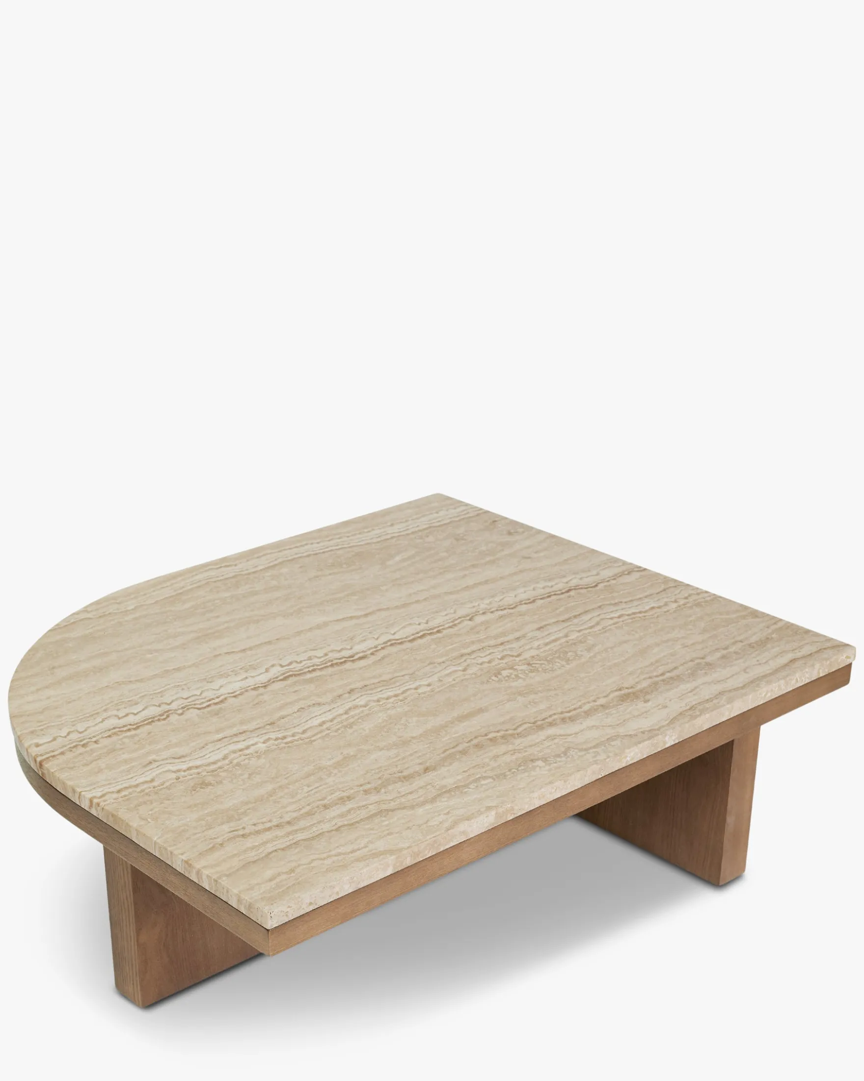 Table basse, L85, Travertin waterproof & bois de frêne teinte noyer Highland M