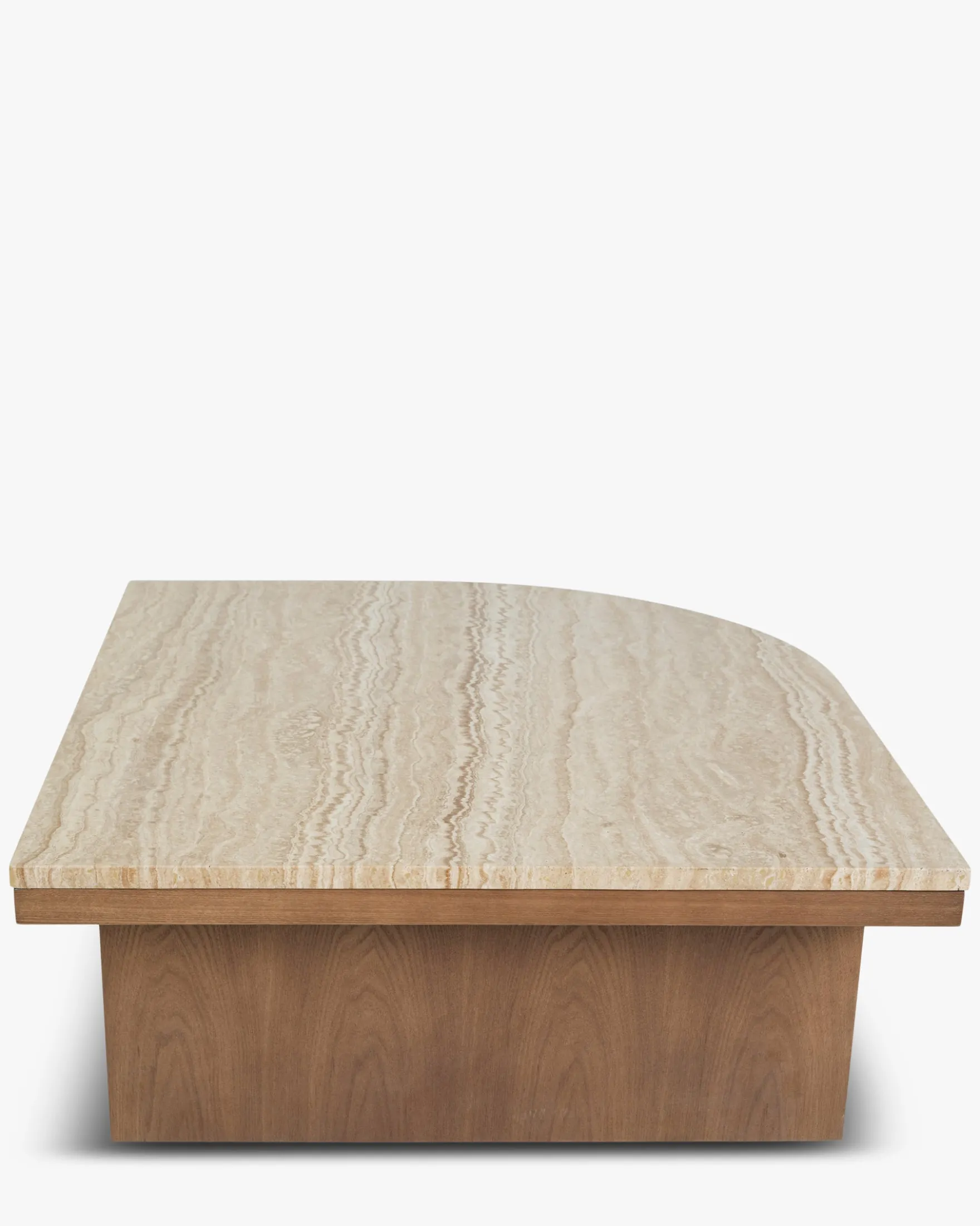 Table basse, L85, Travertin waterproof & bois de frêne teinte noyer Highland M