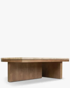 Table basse, L85, Travertin waterproof & bois de frêne teinte noyer Highland M
