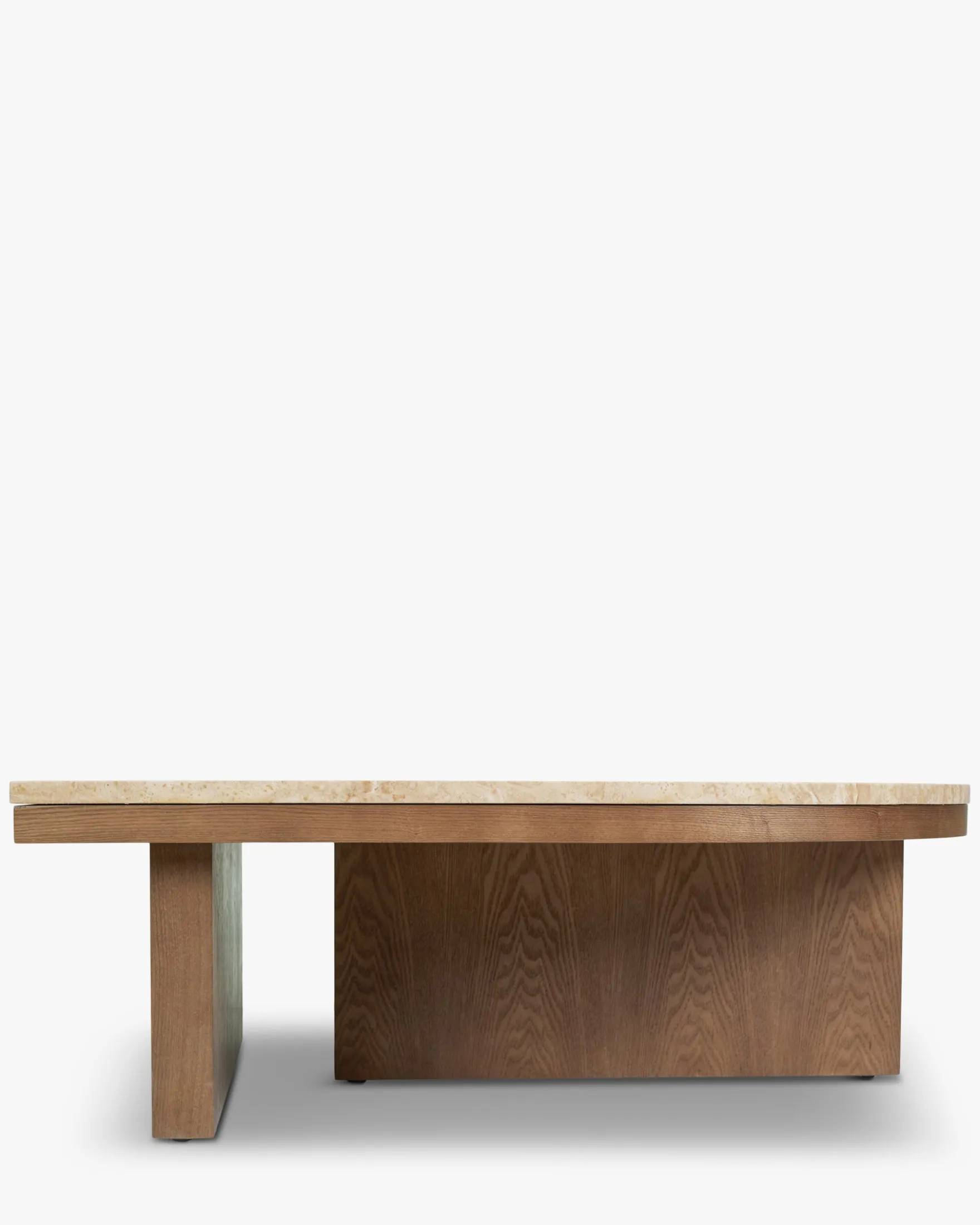 Table basse, L85, Travertin waterproof & bois de frêne teinte noyer Highland M