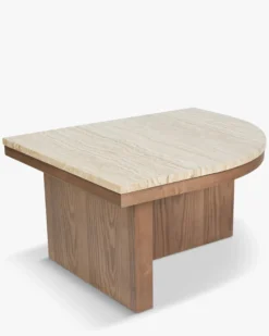 Table basse, L65, Travertin waterproof & bois de frêne teinte noyer Highland S