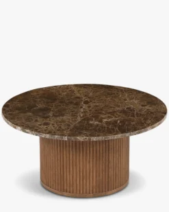 Table basse, Marbre Dark Emperador & Bois teinté noyer, Ø80 Oviedo