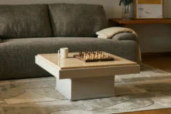 Table basse, Travertin & bois beige, L80 Oron