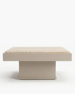 Table basse, Travertin & bois beige, L80 Oron
