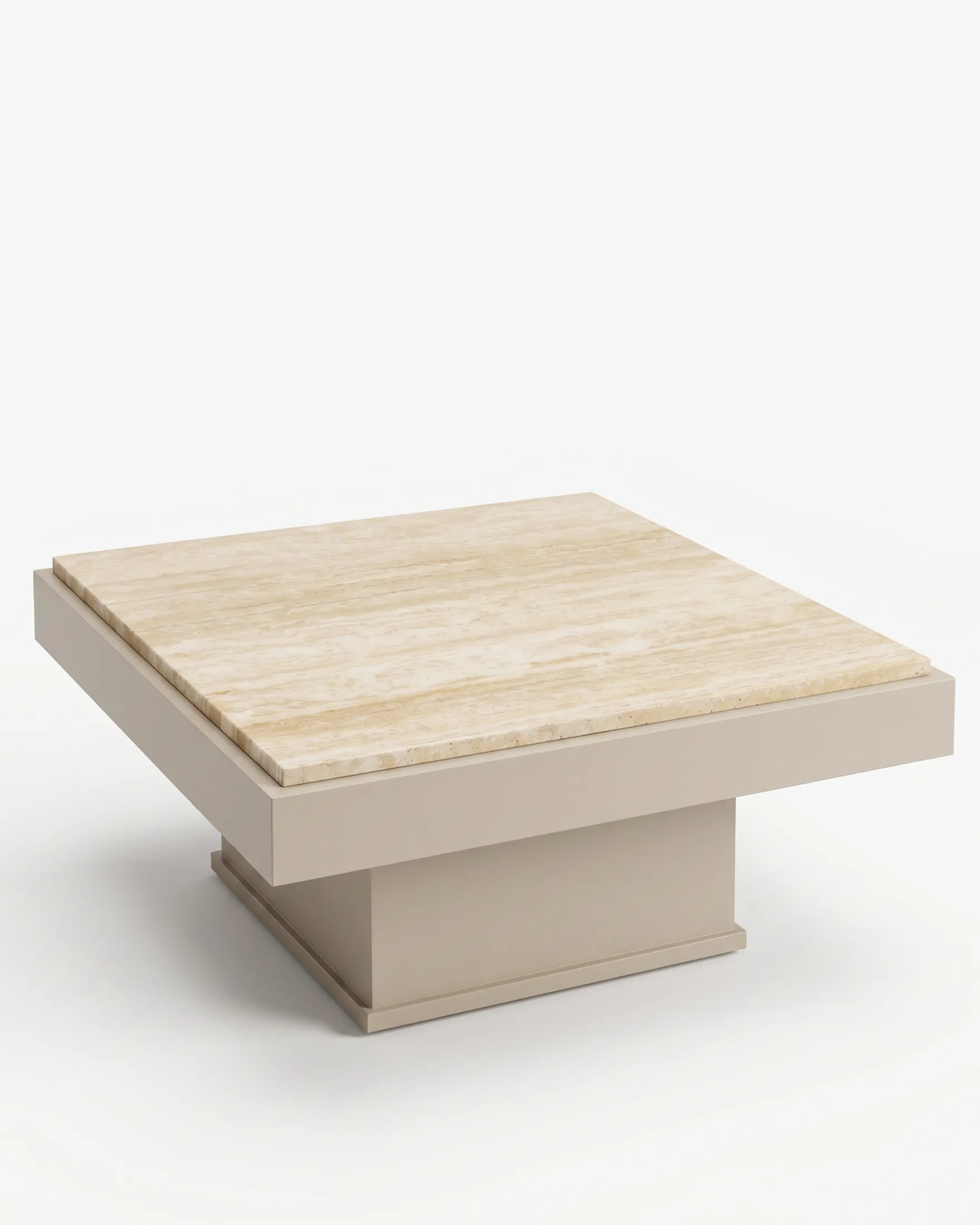Table basse, Travertin & bois beige, L80 Oron