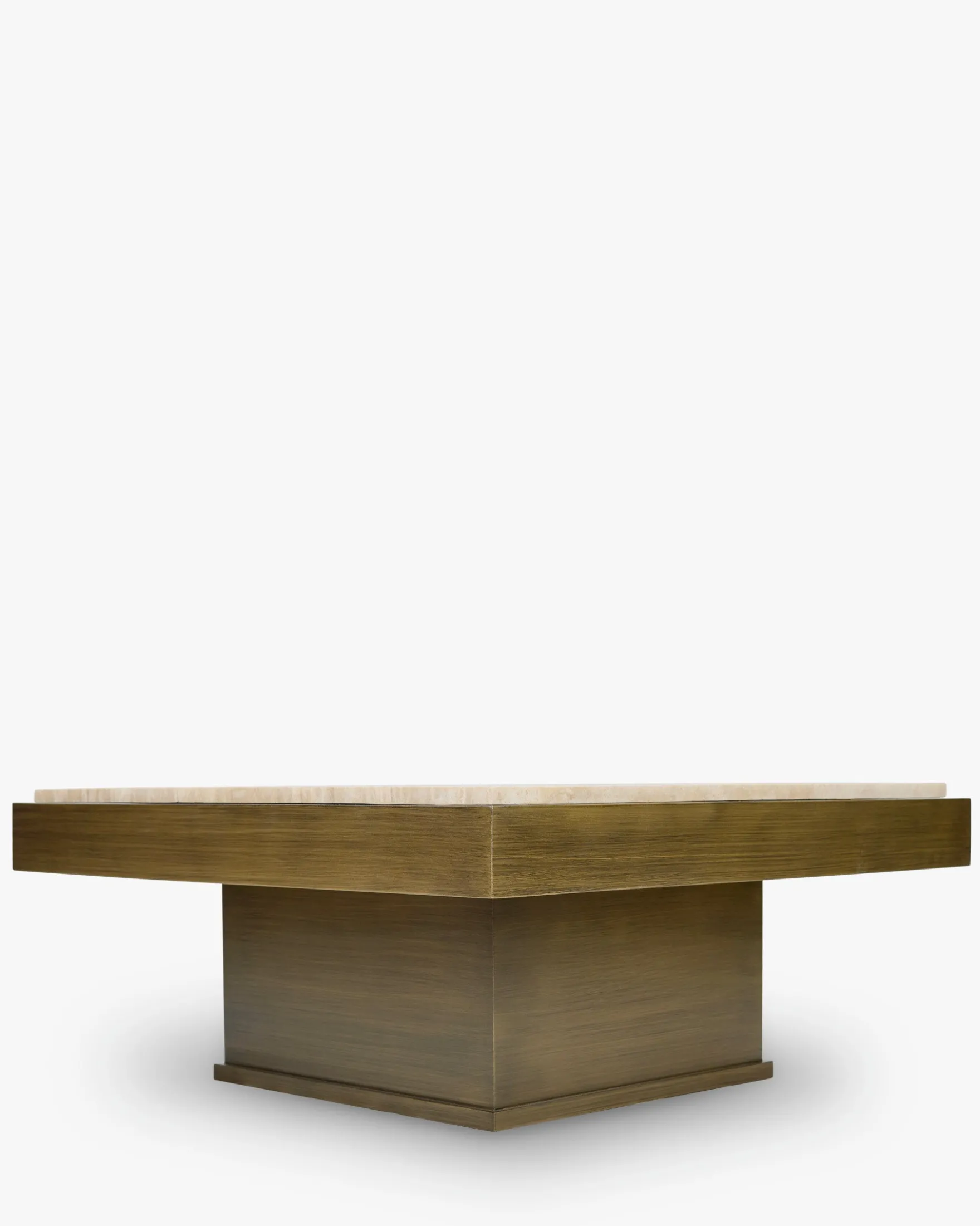 Table basse, Travertin & bois bronze brossé, L80 Oron