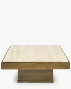 Table basse, Travertin & bois bronze brossé, L80 Oron