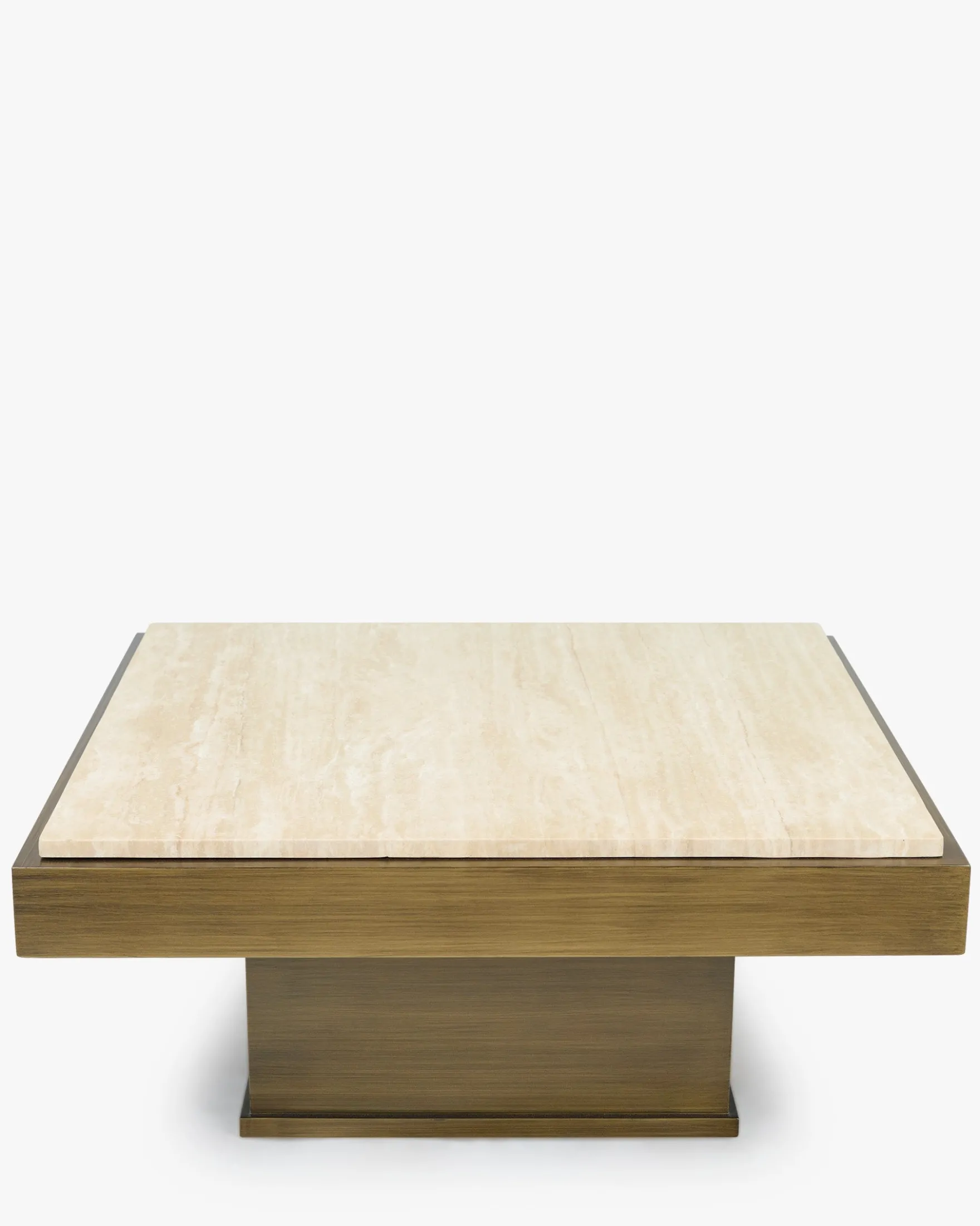 Table basse, Travertin & bois bronze brossé, L80 Oron