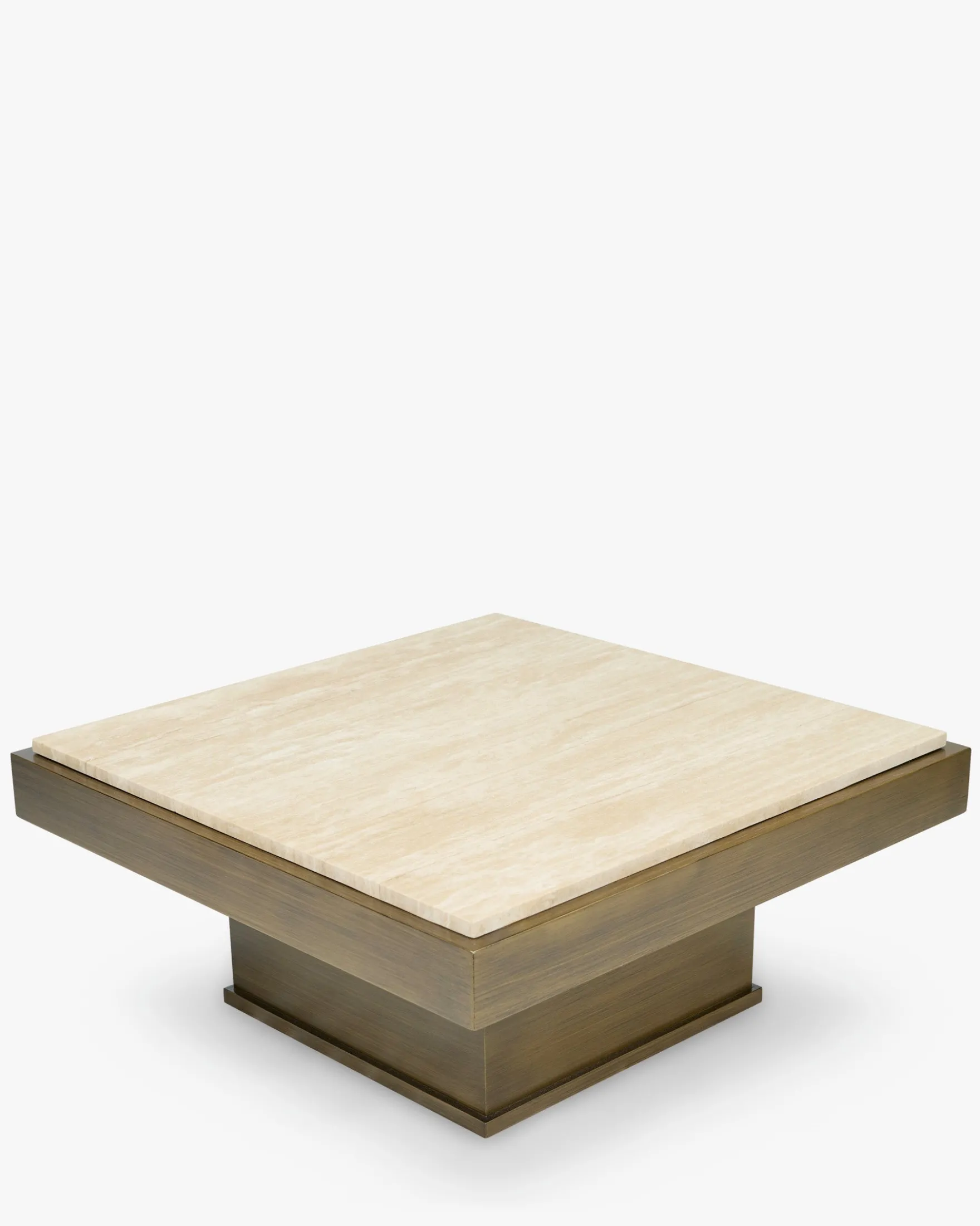 Table basse, Travertin & bois bronze brossé, L80 Oron
