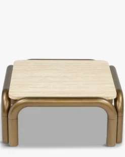 Table basse, Travertin et bronze brossé, L84 Arcia