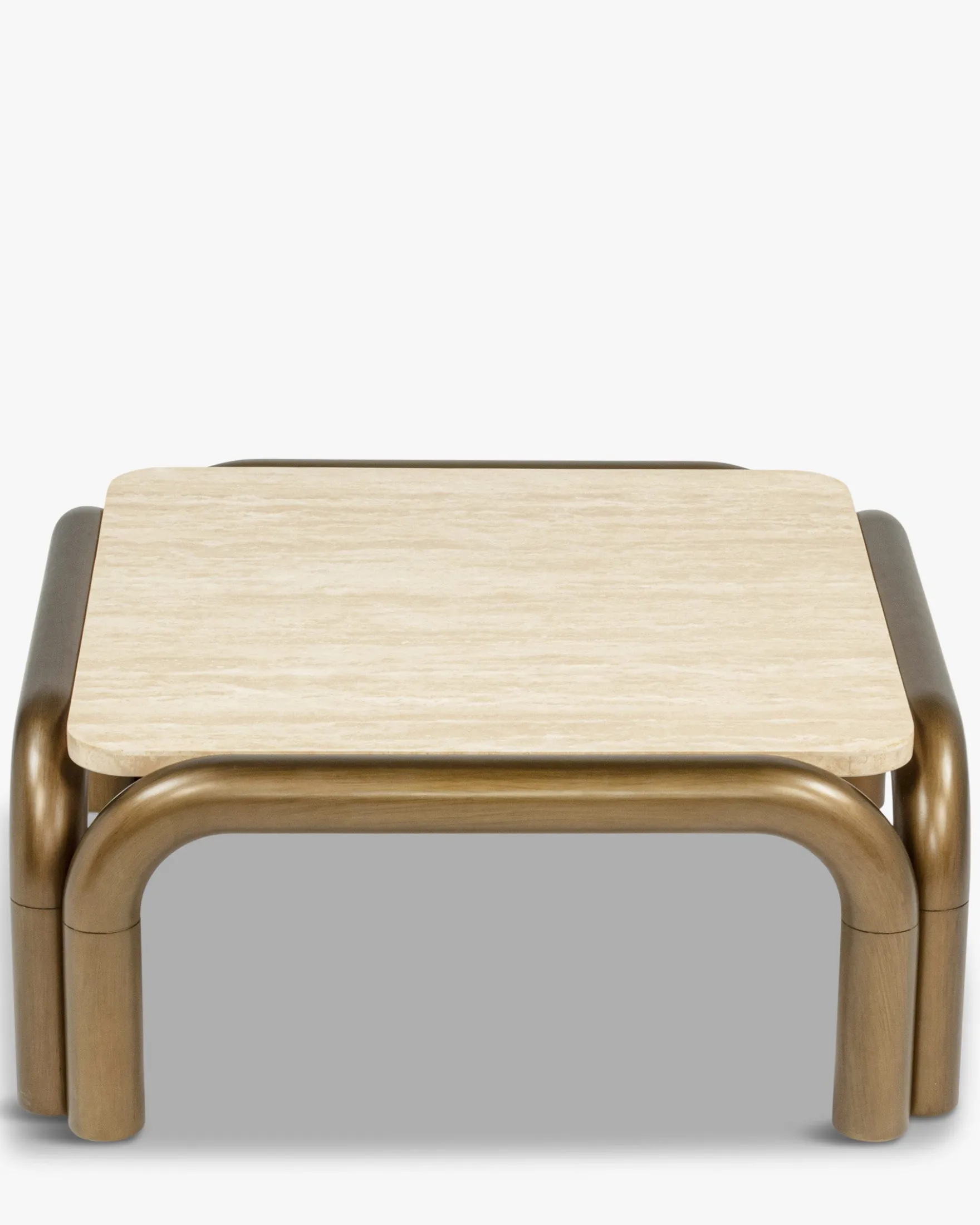Table basse, Travertin et bronze brossé, L84 Arcia
