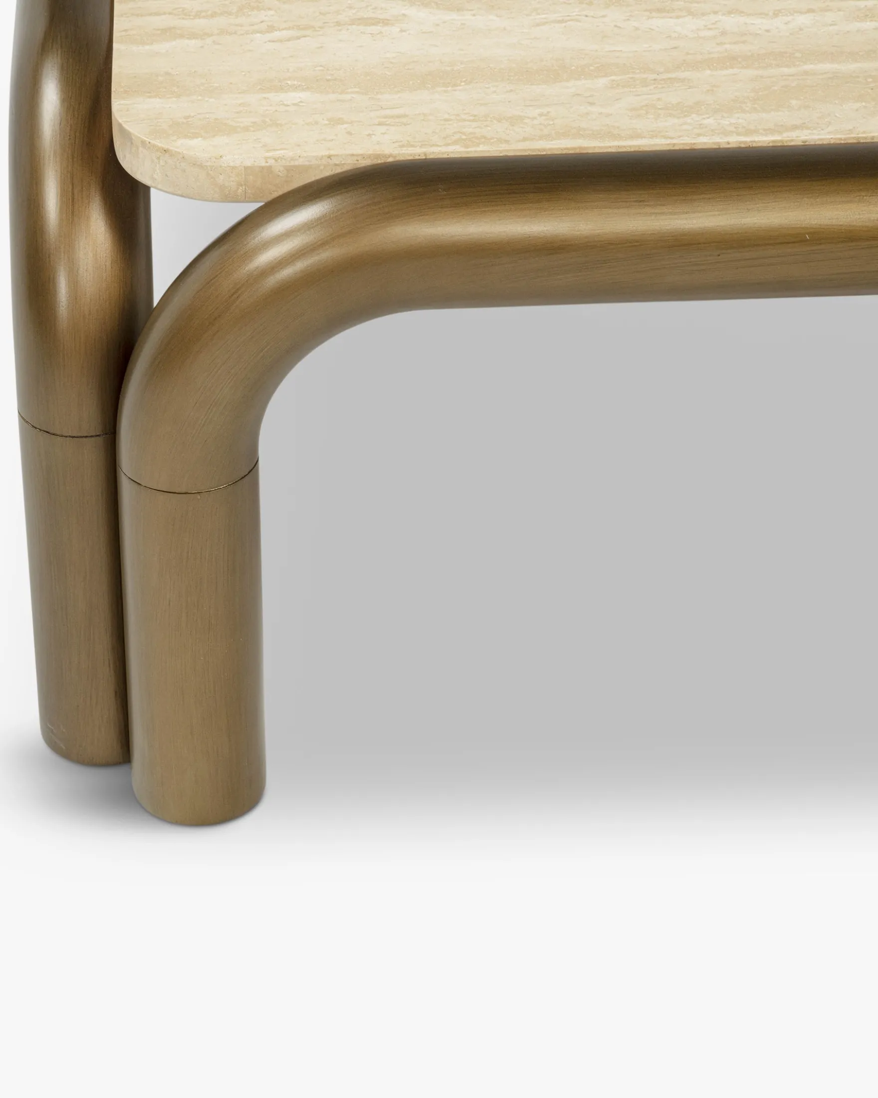 Table basse, Travertin et bronze brossé, L84 Arcia