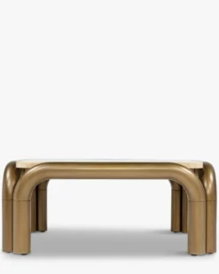 Table basse, Travertin et bronze brossé, L84 Arcia