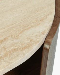 Table basse, Travertin waterproof & bois de frêne teinte noyer, L100 Elipse