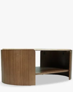 Table basse, Travertin waterproof & bois de frêne teinte noyer, L100 Elipse