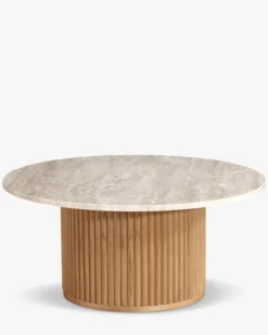 Table basse, Véritable pierre de travertin, Ø80 Oviedo