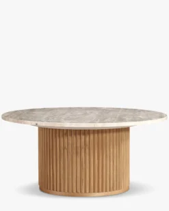 Table basse, Véritable pierre de travertin, Ø80 Oviedo