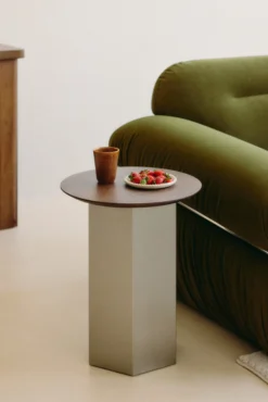Table d'appoint, Bois de frêne teinte noyer & Acier inoxydable, Ø40 Hexa