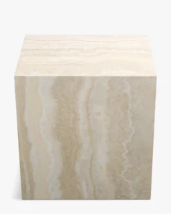 Table d'appoint, Cube effet travertin naturel, H50 Borgo