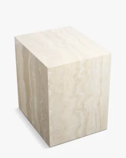 Table d'appoint, Cube effet travertin naturel, H50 Borgo