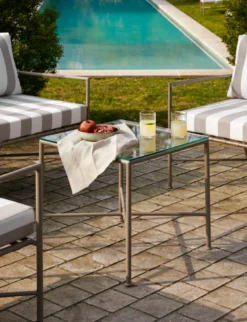 Table d'appoint de jardin, Verre transparent & métal taupe Bel Air