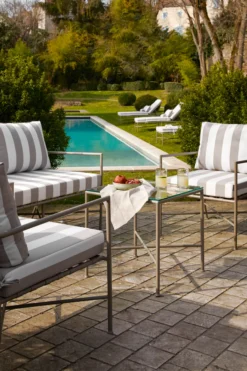 Table d'appoint de jardin, Verre transparent & métal taupe Bel Air