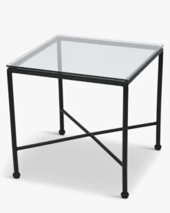 Table d'appoint de jardin, Verre transparent & métal noir Bel Air