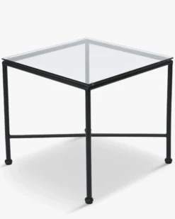 Table d'appoint de jardin, Verre transparent & métal noir Bel Air