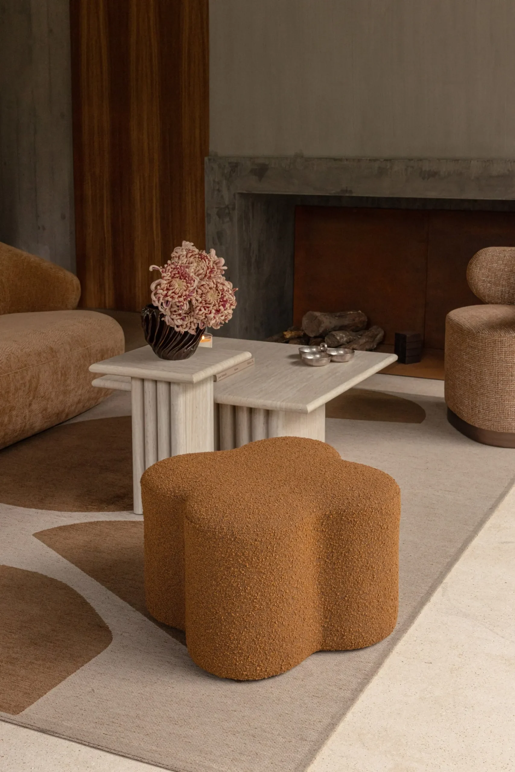 Table d'appoint, Effet travertin glossy, H51 Artemis