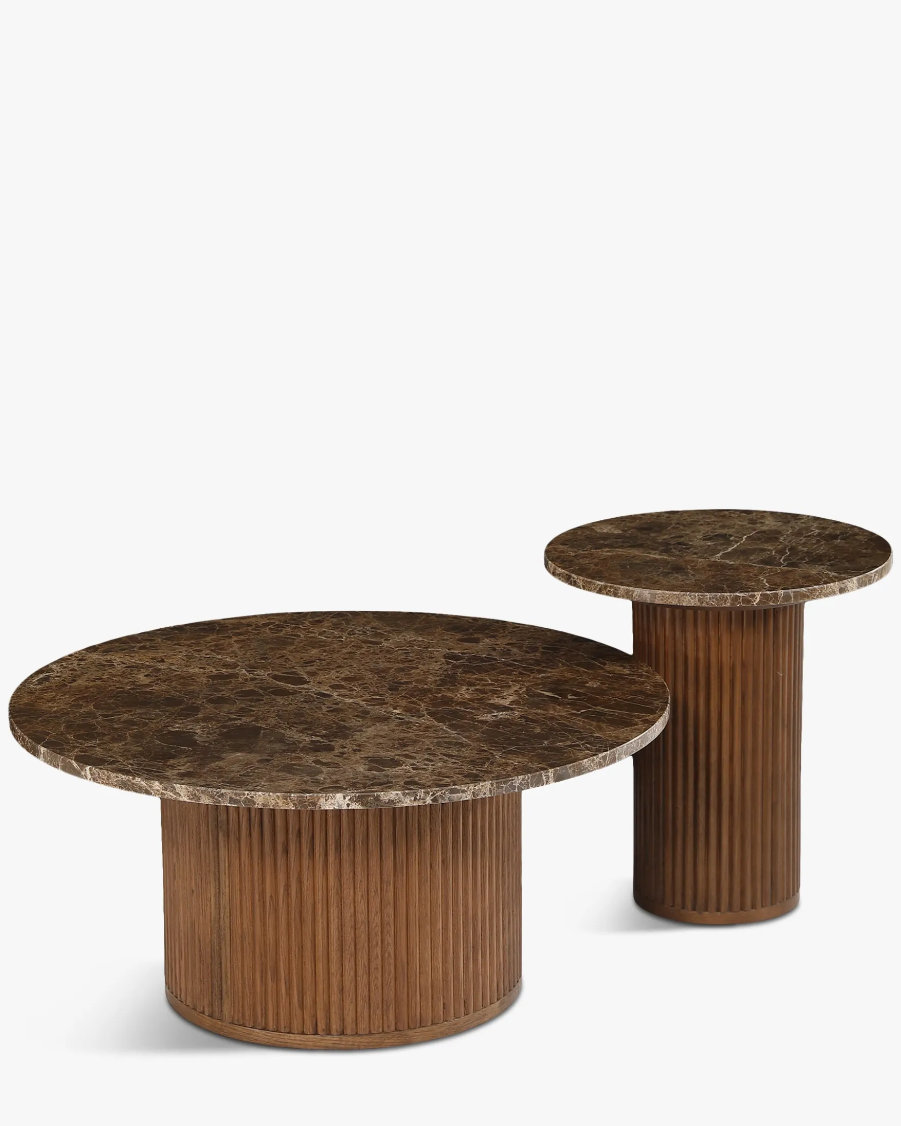 Table d'appoint, Marbre Dark Emperador & Bois teinté noyer, Ø45 Oviedo