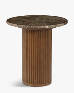 Table d'appoint, Marbre Dark Emperador & Bois teinté noyer, Ø45 Oviedo