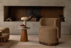 Table d'appoint, Marbre Kanta rouge & bois noyer, H42 Avila