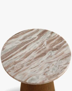 Table d'appoint, Marbre Kanta rouge & bois noyer, H42 Avila