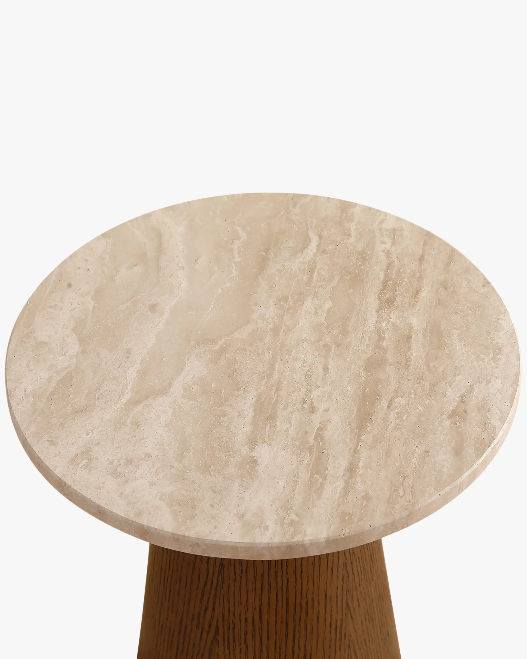 Table d'appoint, Travertin & bois noyer, H42 Avila
