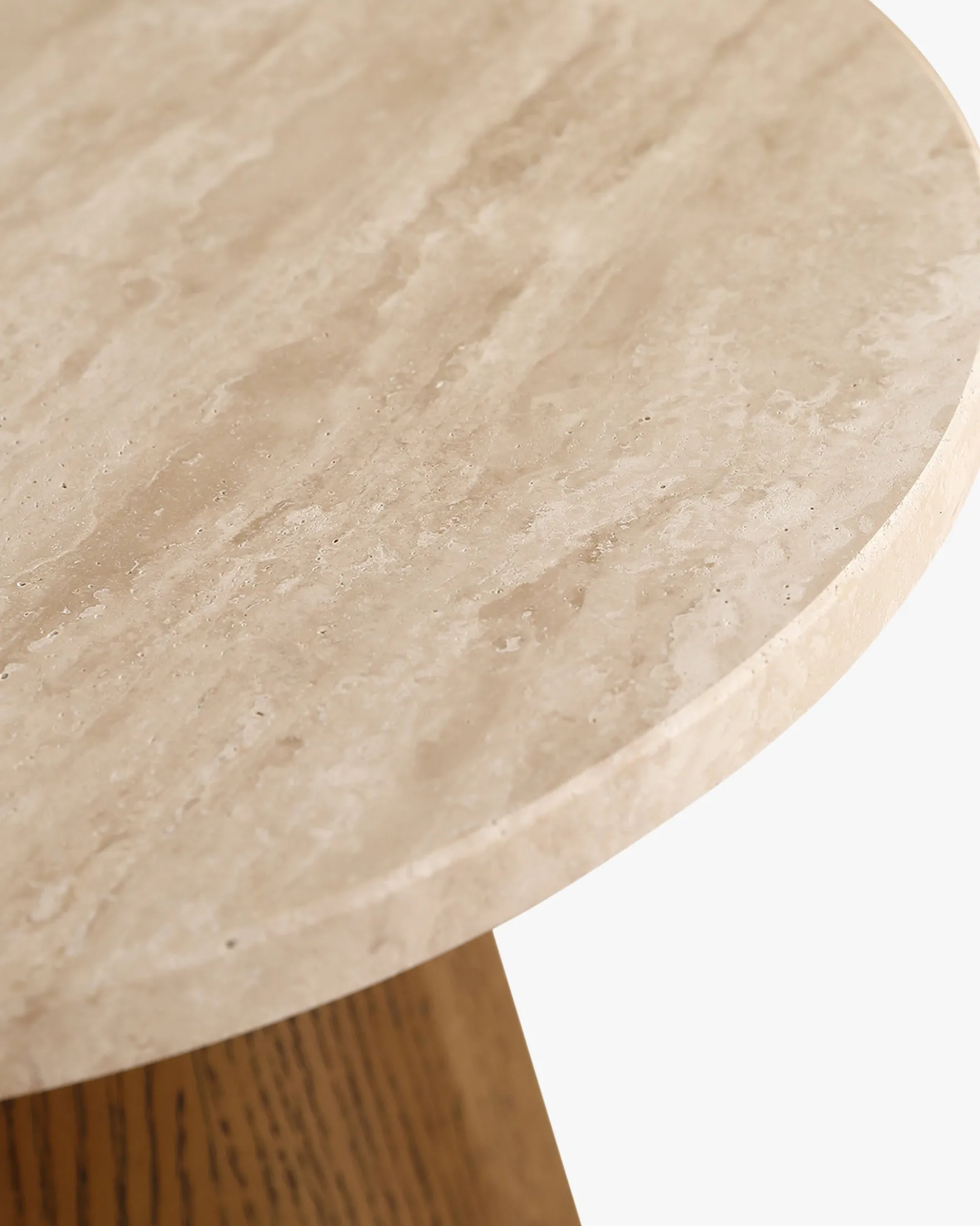 Table d'appoint, Travertin & bois noyer, H42 Avila