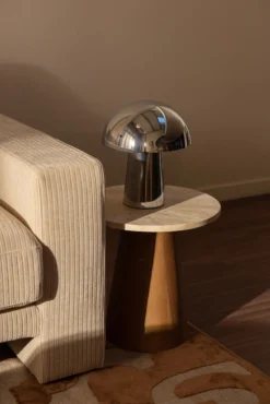 Table d'appoint, Travertin & bois noyer, H42 Avila