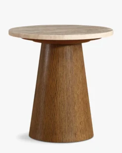 Table d'appoint, Travertin & bois noyer, H42 Avila