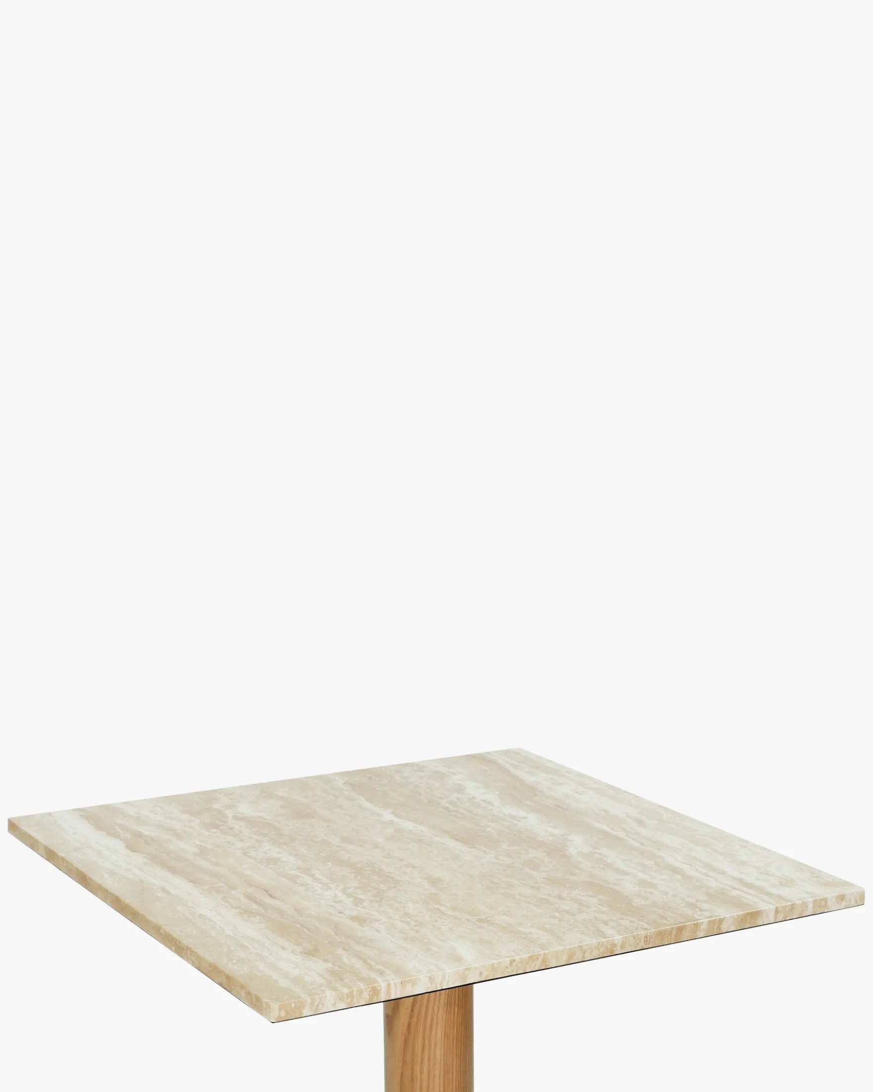 Table à manger bistrot, pour 4 personnes, Travertin waterproof & bois blond, Ø70 Elba