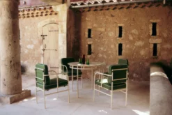 Table à manger de jardin, pour 4 personnes, Métal beige amande, Ø90 Maddalena