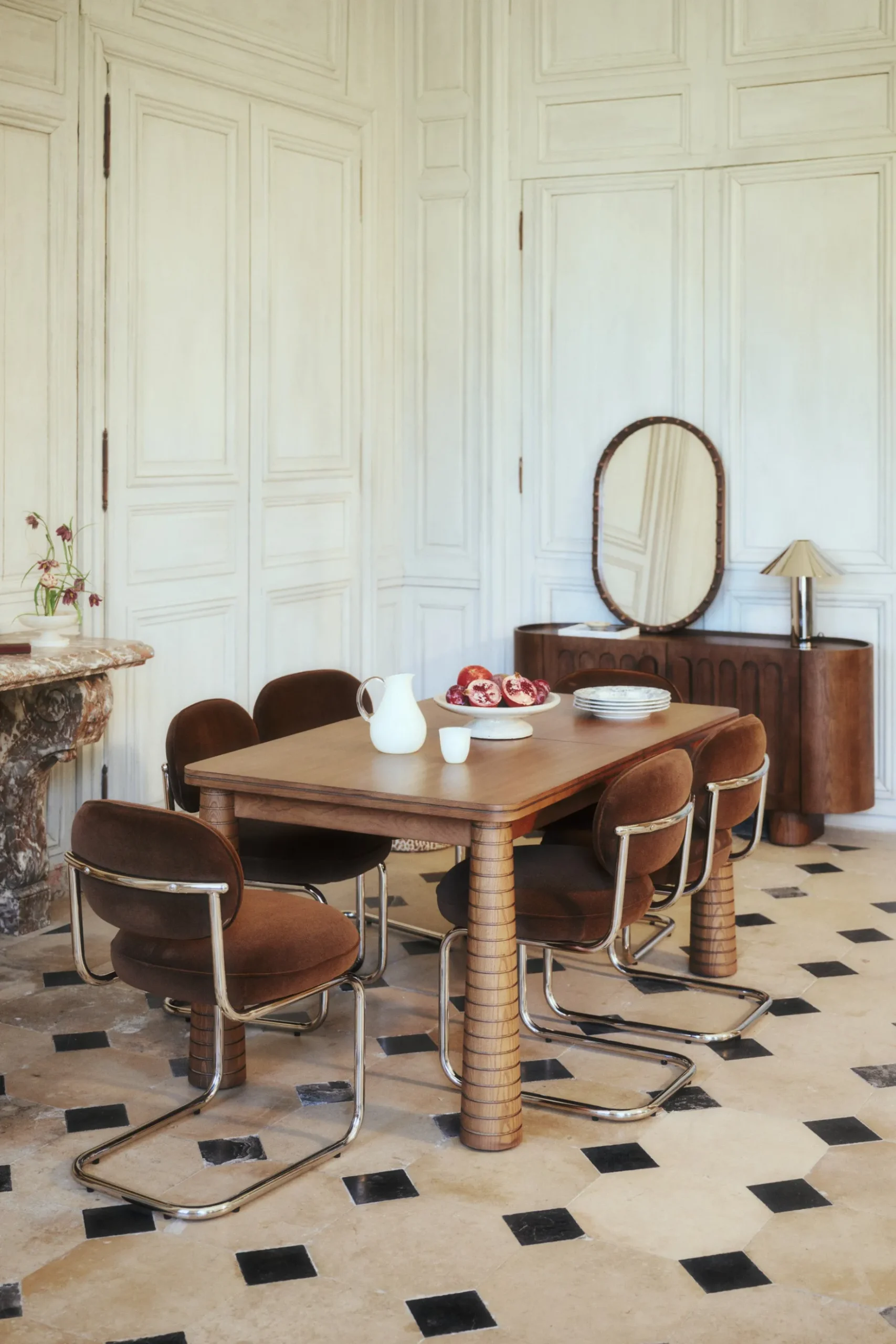Table à manger extensible, pour 6-8 personnes, Bois de Frêne Teinte Noyer, L154-230 Temba