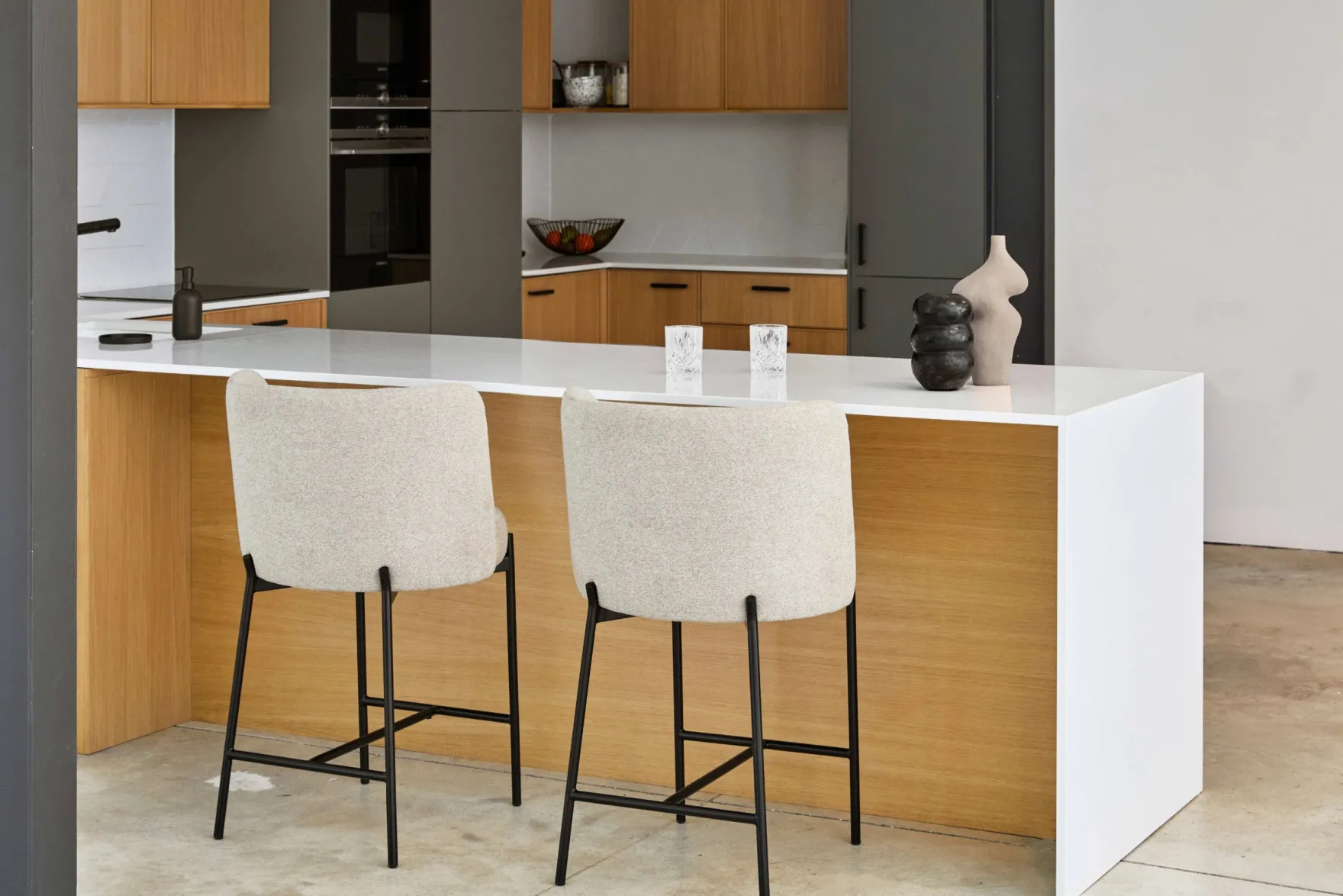 Tabouret de bar, Beige sésame & métal noir, H65 Ray