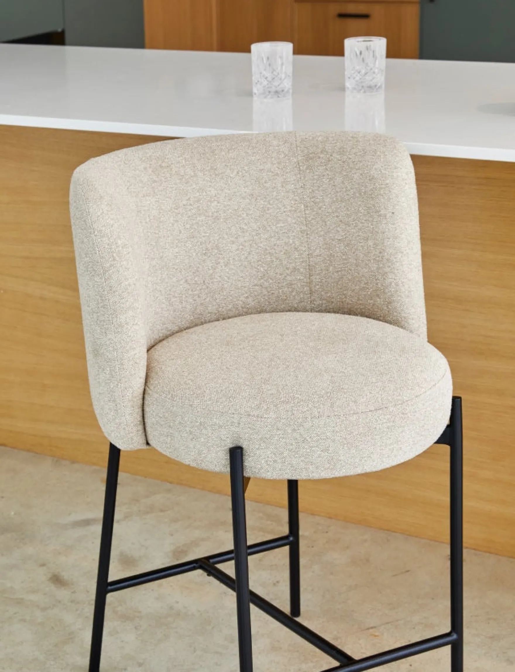 Tabouret de bar, Beige sésame & métal noir, H65 Ray