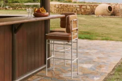 Tabouret de bar de jardin, Marron Sienne & métal blanc Maddalena