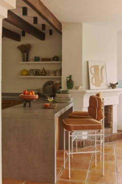 Tabouret de bar de jardin, Marron Sienne & métal blanc Maddalena