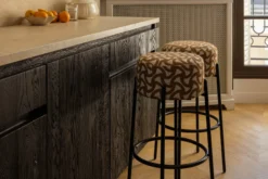 Tabouret de bar, Entrelacs marron ocre & métal noir, H78 Bismi