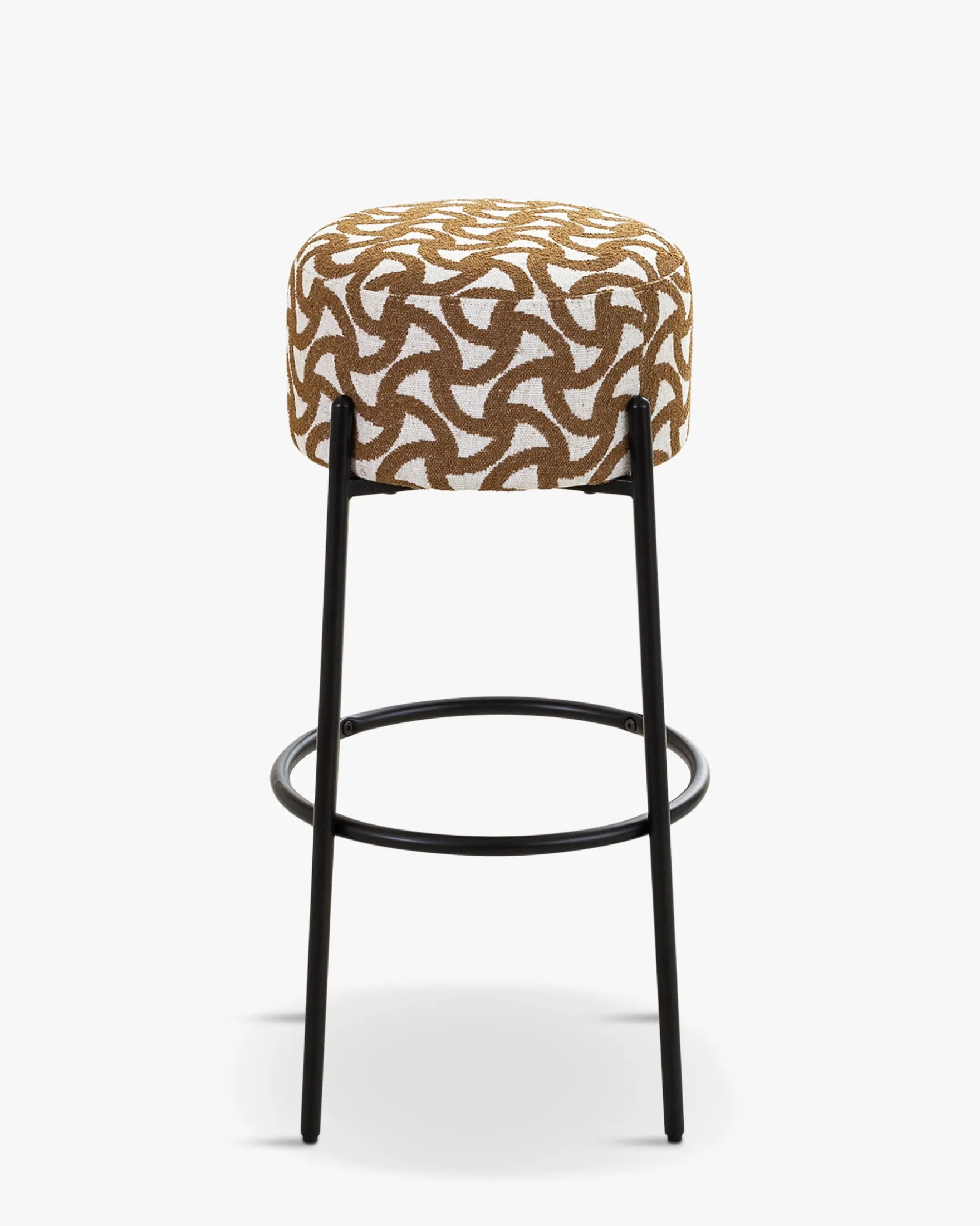 Tabouret de bar, Entrelacs marron ocre & métal noir, H78 Bismi