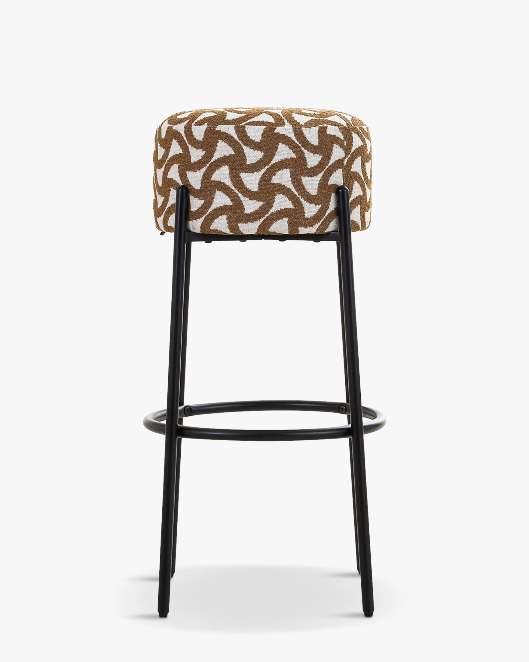 Tabouret de bar, Entrelacs marron ocre & métal noir, H78 Bismi