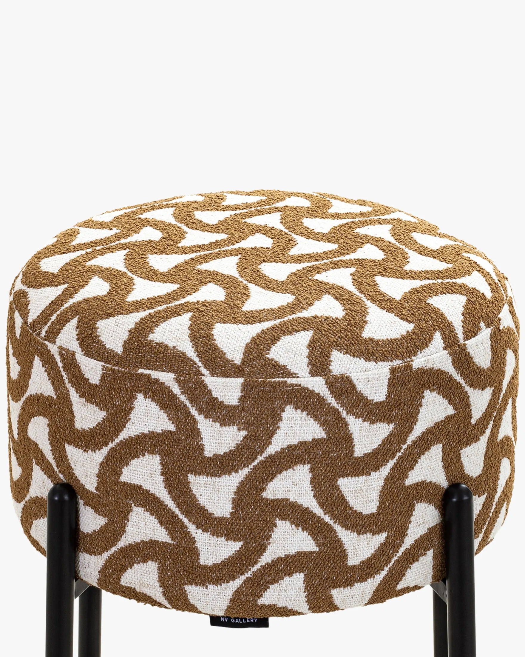 Tabouret de bar, Entrelacs marron ocre & métal noir, H78 Bismi